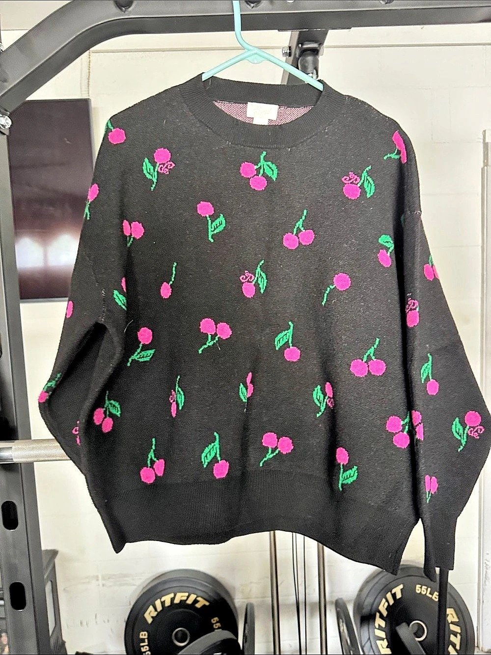 Pink Floral Crewneck Sweater in Black & Size Medium